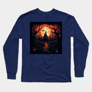 Halloween: Haunted House in Dark Forest Long Sleeve T-Shirt